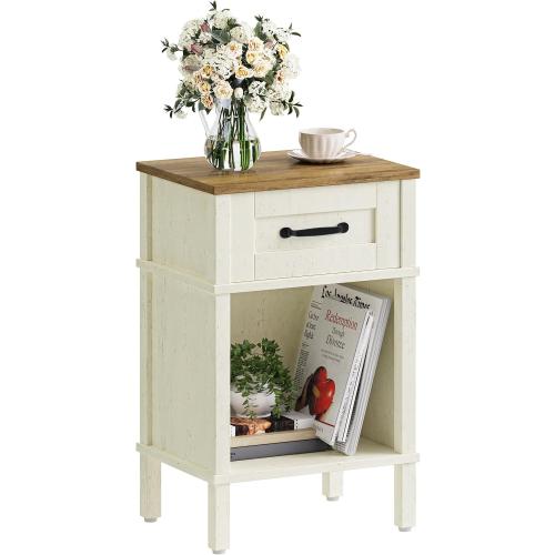White Farmhouse Nightstands, Nightstand with Drawers, Small Bedside Table