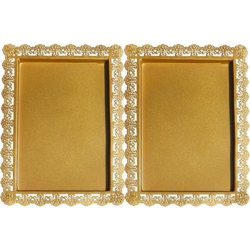4Pcs Rectangle Iron Cupcake Serving Tray Fruit Dessert Plates for Party Anniversary Wedding Christmas Baby Shower (Gold)
