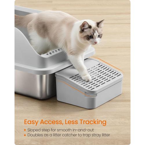 Garvee 1 Pack Stainless Steel Cat Litter Box,  Light Gray
