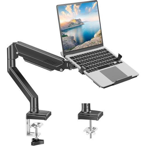 MOUNT PRO Laptop Arm Mount for Desk, 2 in 1 Function Monitor Laptop Stand, Fits Max 17 Notebook and 32 Computer Screen, Aluminum Single Monitor Holder with Adjustable Tray, Holds up to 22lbs
