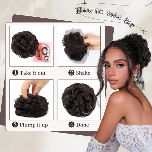 FREEMEIGE 100% Human Hair Bun Messy Bun Hairpiece for Women Claw Clip Messy Hair Bun Wavy Curly Chignon Bun Extensions Tousled Updo Hair Buns