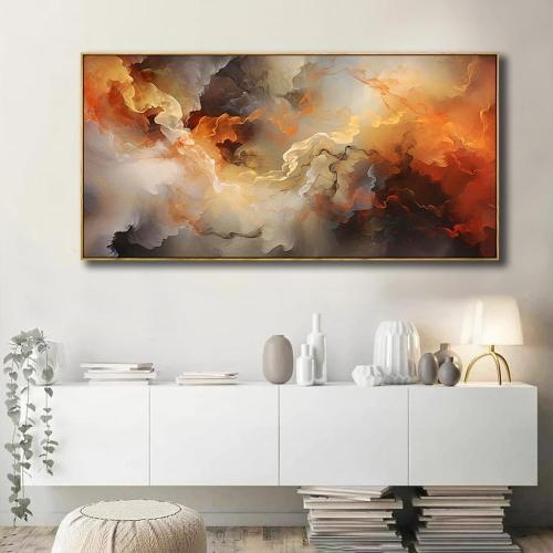 VHMING Abstract Wall Art Framed Ready to Hang Home Decor Orange White Artwork Wall Art Prints Canvas Painting Large Size for Living Room Bedroom Office Decoration 30x60