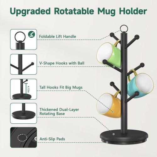 EsLuker.ly Mug Holder Tree Bamboo 360° Rotating Coffee Cup Display Rack