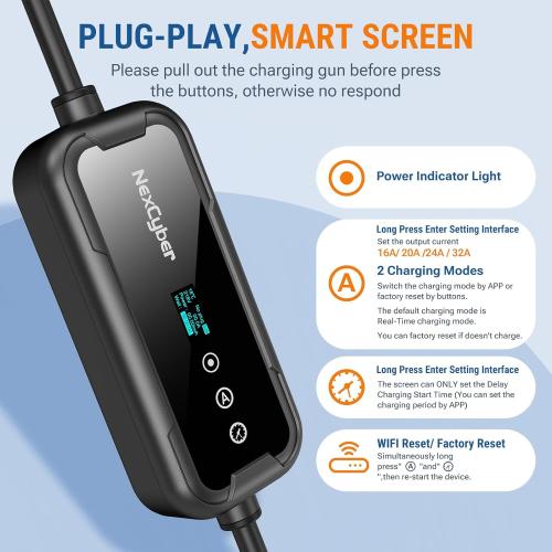 Level 2 EV Charger 32Amp with WiFi APP/Plug-Play, 240V NEMA 14-50P Plug, 25FT Cable with ETL Certified, Portable Electric Vehicle Charging Stations EVSE J1772 Connector (32)