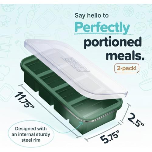 1 Cup Silicone Freezer Molds - Soup Cubes Perfect for Freezing Broth, Rice, Leftovers and More - Silicone Freezer Trays with Lids for Meal Prep - Kale - 1-Pack