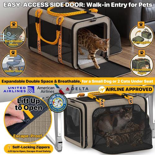 PAWZIDEA Expandable Pet Carrier for Small Cats & Dogs, TSA Airline Approved