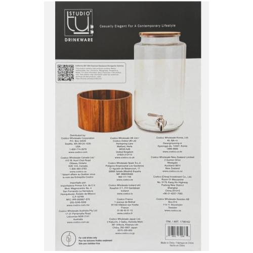 The Studio Tu Glass Drink Dispanser with acacia wood stand