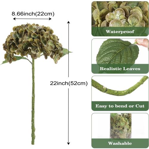 Coferset 4pcs Lifelike Real Touch Hydrangea Artificial Flowers,Olive Green