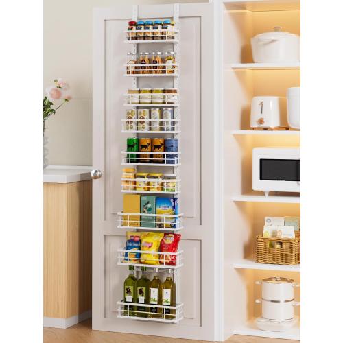 Delamu 9-Tier Over the Door Pantry Organizer, Adjustable Pantry Door Organizers and Storage, Metal Hanging Basket Wall Spice Rack Seasoning Organizer, Door Organizer Kitchen Bedroom Bathroom,12White