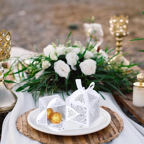 100pcs Laser Cut Favor boxes, Favors Candy Box with Ribbons and Tags