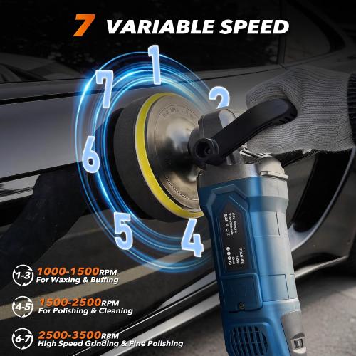 Buffer Polisher, 6 Inch/7 Inch 1600W Rotary Car Buffer Polisher Waxer, 7 Variable Speed 1000-3500 RPM, Detachable Handle for Waxing, Polishing & Scratch Removal