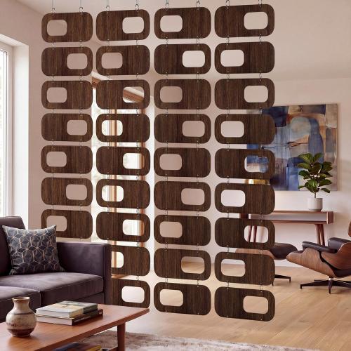 Thyle 4 Strings Mid Century Modern Room Divider Brown Hanging Decorative Screen Accents Abstract Wall Sculpture Geometric Panels for Interior Panel Privacy Screen Panels Set