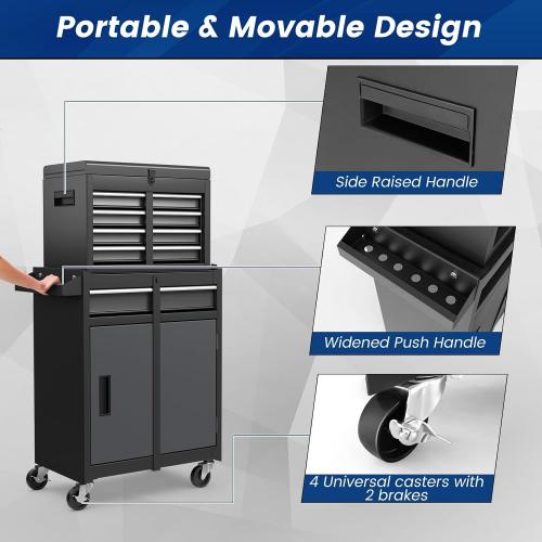 Goplus Rolling Tool Chest, 5-Drawer Tool Box Organizer w/Lockable Wheels & Sliding Drawers & Detachable Top & Adjustable Shelf, Tool Storage Cabinet for Garage Workshop(Gray)