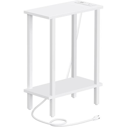 TUTOTAK Narrow Side Table, 2-Tier Small End Table with Charging Station