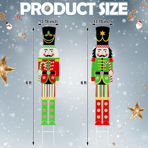 Gisafai 2 Pcs 6ft Large Metal Christmas Nutcracker Outdoor Decoration, Giant Nutcracker Yard Sign with Stakes, Christmas Yard Decor for Pathway Lawn Walkway Holiday Party