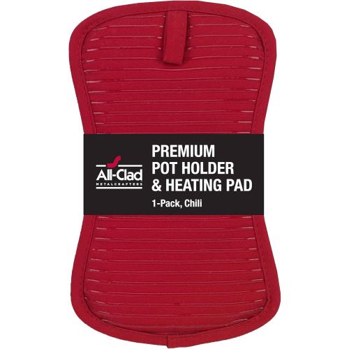 2pk All-Clad Premium Pot Holder & Heating Pad,  Heat Resistant to 500 Degrees, 100% Cotton 10x6.25 for Kitchen and Barbeque, Chili Red