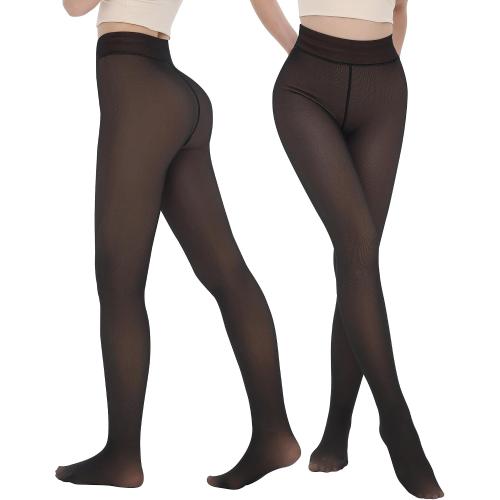 iceROSE Fleece Lined Tights Women - Sheer Black Thermal Leggings Thick Warm Pantyhose Fake Translucent Dress for Cold Winter