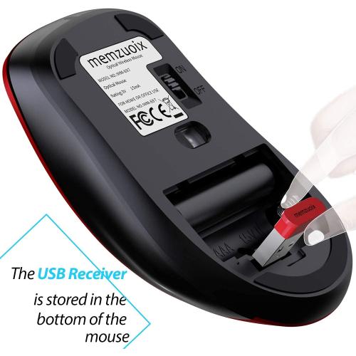 memzuoix 2.4G Wireless Mouse, 1400 DPI Mobile Optical Cordless Mouse with USB Receiver, Portable Computer Mice for Laptop, PC, Desktop, MacBook, 5 Buttons, Red