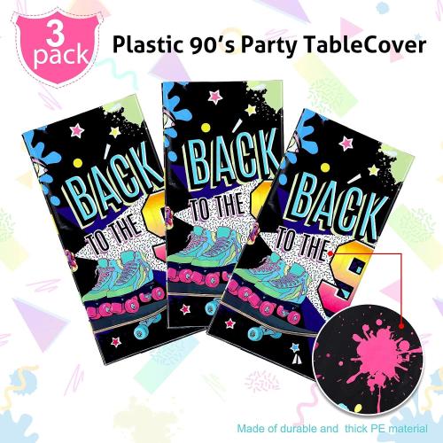 Tegeme 3 Pcs 90s Plastic Party Table Cover Back to The 90's Tablecloth 90s Birthday Party Decoration The 90's Hip Hop Supplies Throwback Birthday Decor for Room Kitchen 54 x 108 Inch