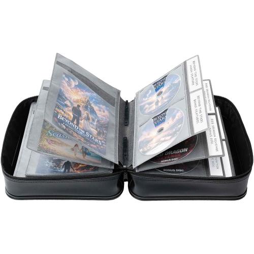 SANWA CD DVD Case Holder - 100 Capacity & 50 Booklet Insert, Portable Blu-ray Binder with Handle & Zipper, EVA Protect Disc Wallet Media Storage for Car, Home, Office, Game Discs, Audio Music, Black