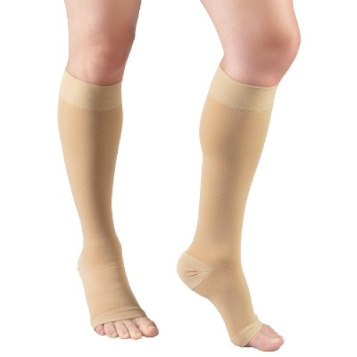 Truform 30-40 mmHg Compression Stockings for Men and Women, Knee High Length, Open Toe Beige Medium