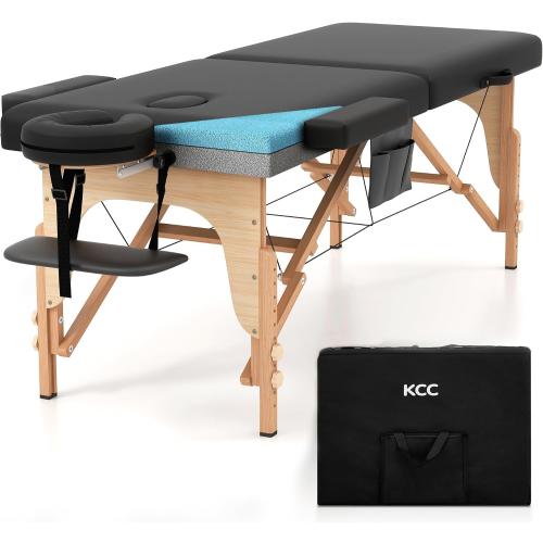 KCC Memory Foam Massage Table Premium Portable Foldable Massage Bed Height Adjustable, 84 Inches Long 28 Inchs Wide Home Salon Spa Bed Tattoo Table with Accessories &Carrying Case, Easy Set Up