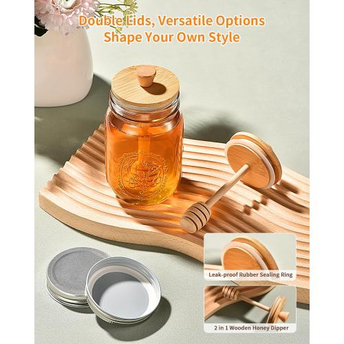 TANGLONG Honey Jar with Dipper and Lid, 16oz Honey Pot Set of 3