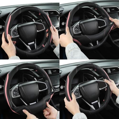 Szttswamp Car Steering Wheel Cover, Microfiber Leather Pink 14.5-15 Inch