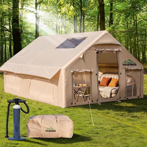Inflatable Tent with Skylight, Quick Setup Blow Up Tents with Pump, Hot Tent with Stove Jack, Waterproof Oxford Inflatable House for Camping, Air Glamping Tents for Camping Adult