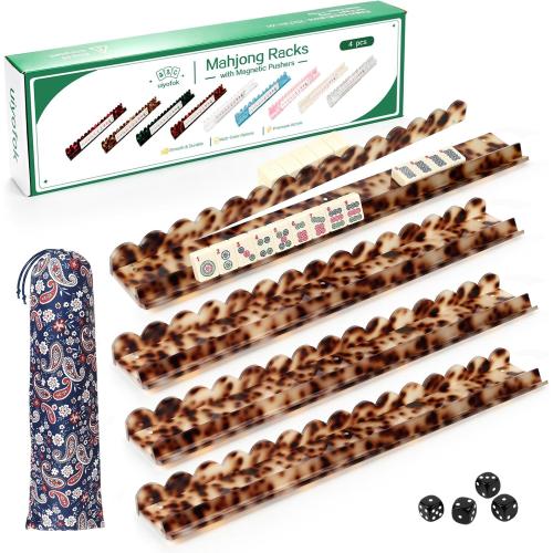 Mahjong Racks with Magnetic Pushers, Set of 4, 20 Inch Amber Tortoise Premium Thickened Acrylic Scalloped Mahjong Racks with Pushers for American Mahjong, Gift for Mahjong Lovers