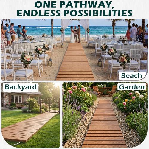 COLOR GREY ❗❗Garden Pathway, HDPE Outdoor Walkway with Handle,Teak,7.5FT