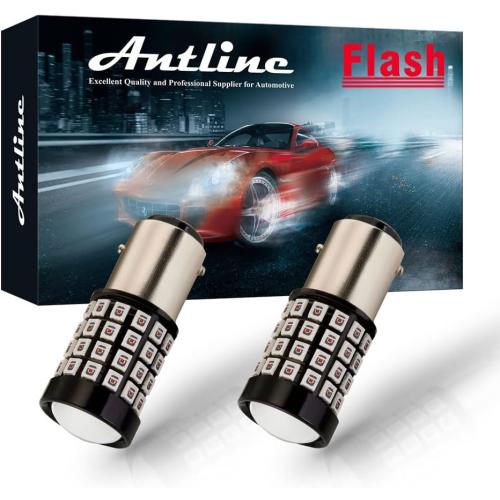Antline 1157 LED Bulb Flash Strobe Red (2 Pack), 9-30V Super Bright 1600 Lumens 2057 2357 7528 52-SMD LED with Projector for Replacement, Flashing Strobe Brake Tail Stop Light Bulbs