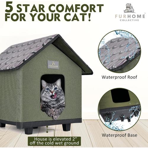 Color Green Heated Cat House for Outside - Cat Houses for Outdoor Cats - Heated Cat House - Outdoor Cat House - Cat Houses for Indoor Cats