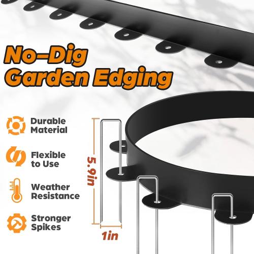 Jorvila No Dig Landscape Edging Kit, 1.5 x 100' Plastic Garden Edging