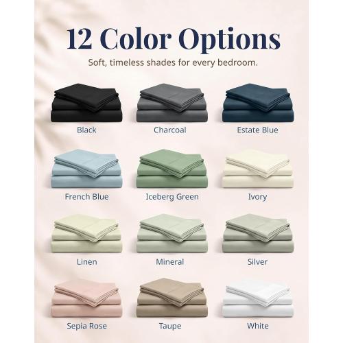 LANE LINEN King Sheets Cooling 100% Egyptian Cotton Sateen - Silver