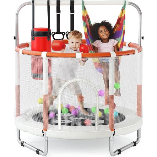 Happin® 55’’ Trampoline for Kids with Safety Enclosure, Indoor & Outdoor Toddler Trampoline, Ultra Safe Design with Multi Activity Accessories, Perfect Toddler Gift for Boys & Girls Ages 1–8