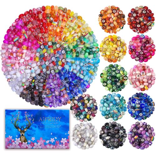 Aipridy 200 Pieces Assortment European Large Hole Beads Spacer Beads Rhinestone Craft Beads for DIY Charms Bracelet Jewelry Making (Rainbow)