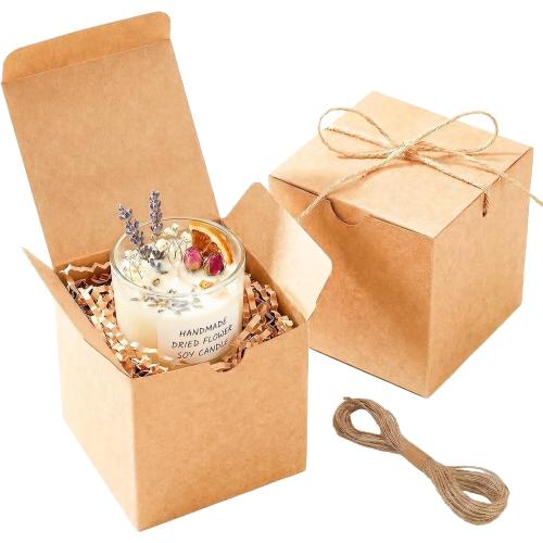 UnicoPak 10 Pack 4x4x4 Small Brown Gift Boxes with Lids & Twine - Premium USA Kraft Cardboard - Pop-Up Easy Assembly Gift Boxes for Presents, Candles, Mugs, Ornaments, Favors