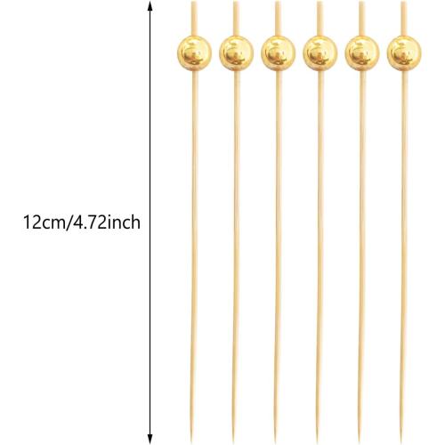 100Pack Cocktail Picks, Wooden Cocktail Toothpicks for Drinks Appetizers with Matt Gold Pearl