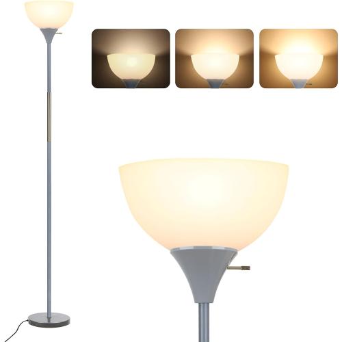 Floor Lamp, LED Standing Lamp 3 Way Dimmable Brightness Floor Lamp Rotary Switch Floor Lamps Modern Industrial Lamp with Shade, Tall Lamps for Living Room Bedroom Office Dining Room (Grey)