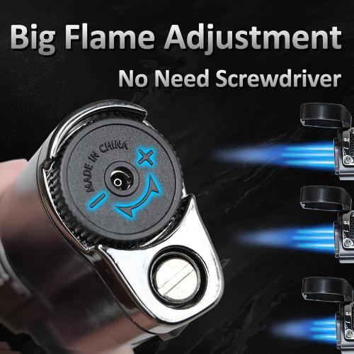 Zoocura Torch Lighter 2 Pack Triple Jet Flame Butane Torch Lighters Refillable Butane Gas Lighters Windproof Adjustable 3 Flame Lighter for Christmas (Without Gas)