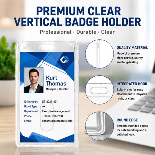 40 Pack Vertical 2-Card Badge Holder with Thumb Slots