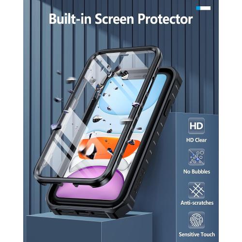 FNTCASE for iPhone 11/XR Case, with Built-in Screen Protector, Kickstand
