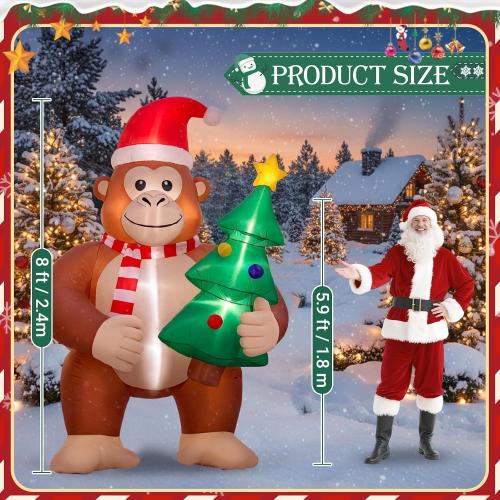 Civaner 8 ft Funny Bigfoot Christmas Inflatables with LED Light Xmas Sasquatch Blow up Yard Decoration Big Foot with Christmas Tree Inflatable for Indoor Outdoor Garden Lawn Winter Holiday Party Decor
