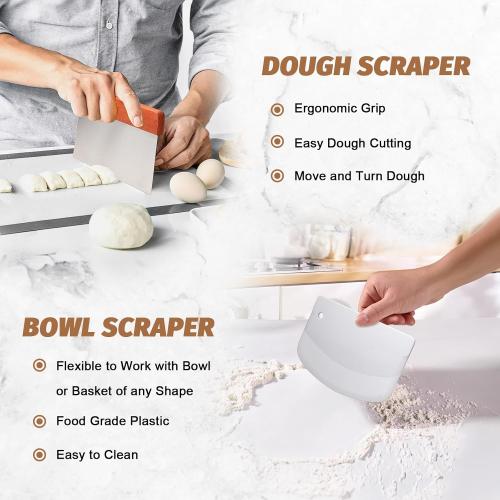 Sourdough Proofing Basket Gift Set, 9 Round and 10 Oval Banneton Bread Baking Supplies, Sourdough Baskets with Bread Lame, Danish Whish, Bowl Scraper, Sourdough Scraper, and Linen Liner
