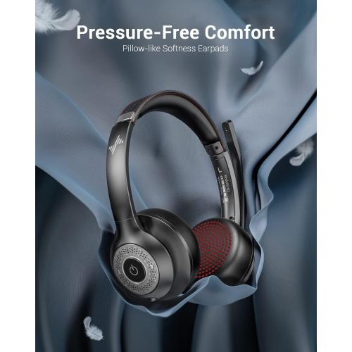 JIAMQISHI Wireless Headset with Mic for Work, Bluetooth V5.2 Headphones with Noise Cancelling Microphone, USB Dongle, Clear Calls & Mic Mute, for Laptop, PC, iPhone & Android Phones