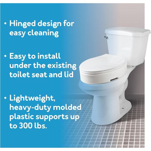 Carex Health Brands Hinged Elongated Toilet Seat Riser, Adds 3.5 Inches of Height to Toilet, 300 Pound Weight Capacity, Raised Toilet Seat, White (FGB32100 0000)