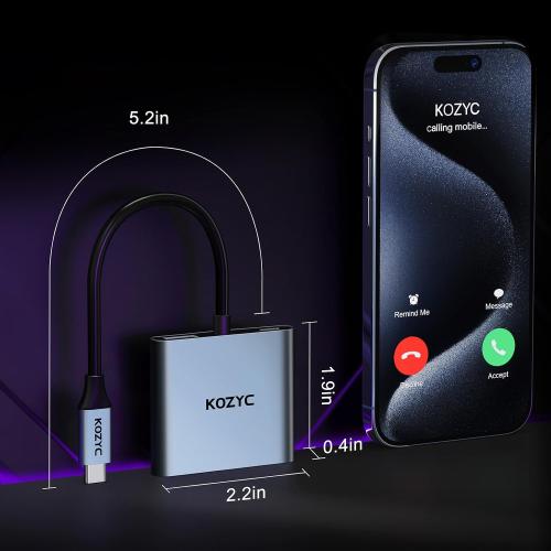 USB C to Dual HDMI Adapter 4K@30Hz, KOZYC USB C Hub Multiport Adapter with 2xHDMI, USB 3.0, 100W PD, Support USB C to HDMI Splitter Extended Display for MacBook Pro (MST is not Supported on MacOS)