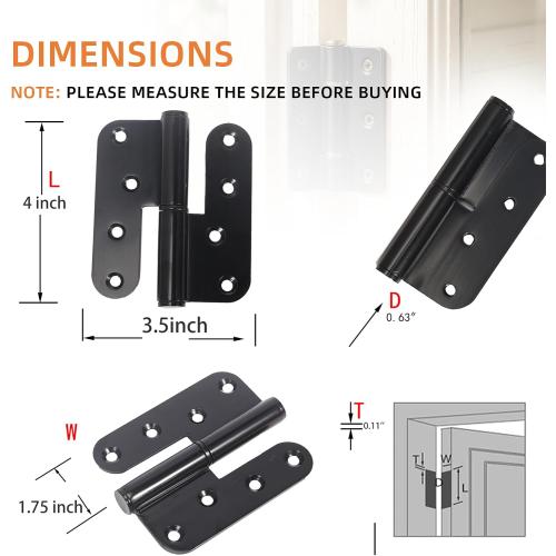 6-Pack Black Heavy Duty Lift Off Hinge, 4 X 3.5 Inch H-Shaped Door Hinges