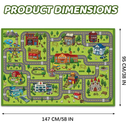 Rug Play Mat for Son, Non-Slip Town City Road Map Carpet for Daughter Playroom Bedroom, Son Play Mat Track Road Rugs, 59x39.4 inch
